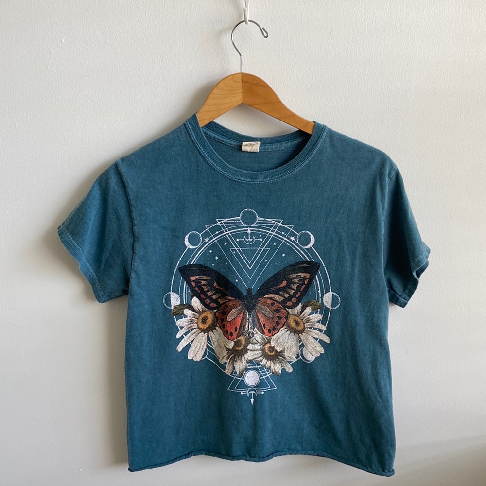 Urban Outfitters Blue Butterfly Graphic Crop Top